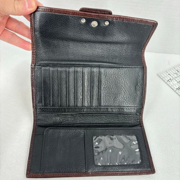 Brighton Wallet Brown Reptile Embossed Leather Floating Heart Folding Checkbook - Picture 5 of 9